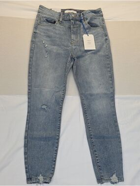 Light Blue Distressed Women's Jeanssuper High Rise Skinny Crop 9